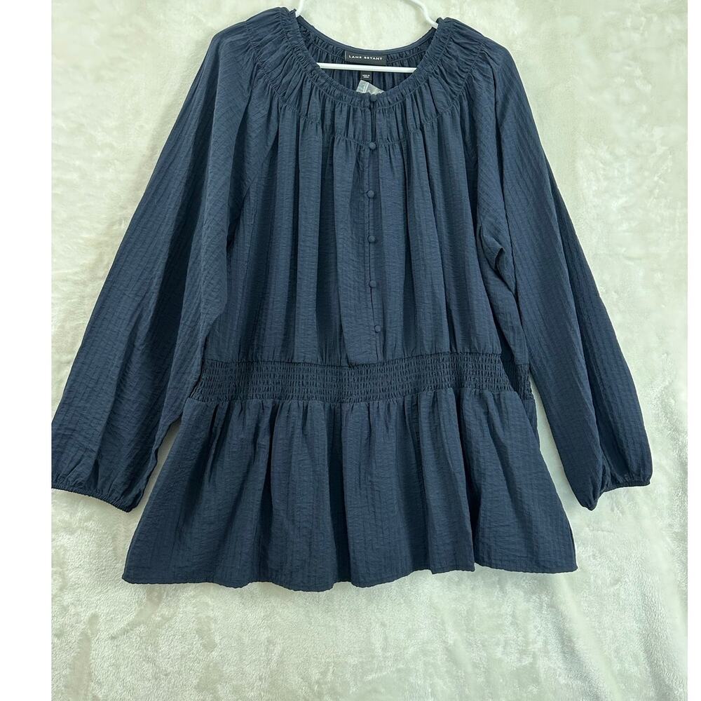 NWT Lane Bryant Navy Smocked Peplum Top 24 3X Coastal Nautical